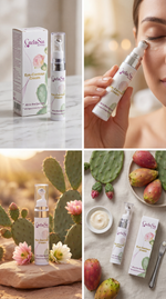 Collage of Guinot skincare products with packaging and application on a blurred background.